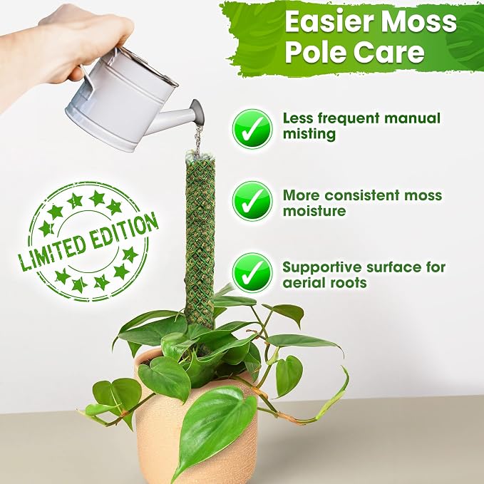 DUSPRO Self-Watering Natural Green Forest Moss Pole, Easy to Use Moss Sticks for Indoor Plants, Climbing Plant Support Stake with Self-Watering Feature, Moss Pole Monstera Plant Support 2pcs 23''