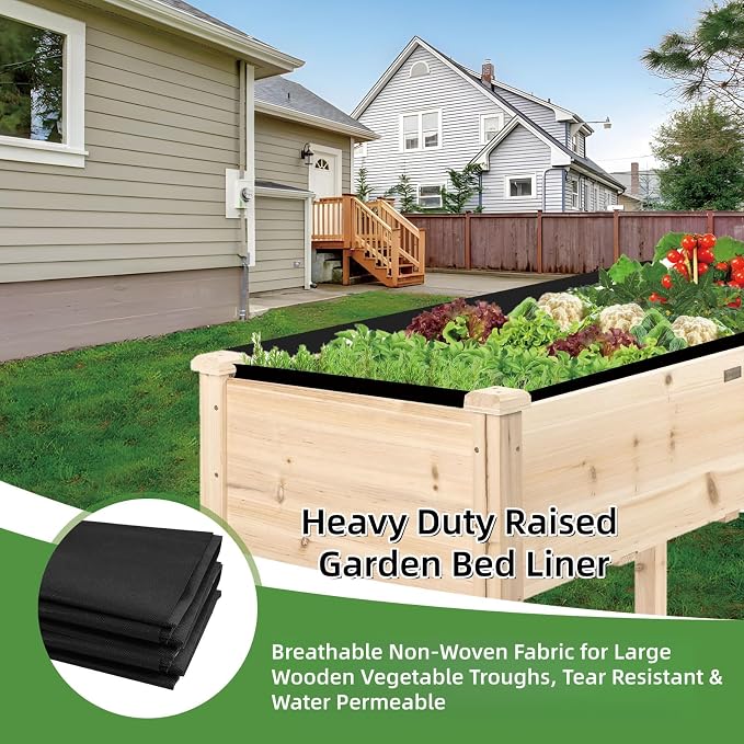 Heavy Duty Raised Garden Bed Liner, Breathable Non Woven Fabric Planter Box Liner for Outdoor Plants, Cuttable Reusable Planter Liner for Outdoor Veg Trough (63"x114") | PREVENTS SOIL LOSS AND MESSY LEAKS