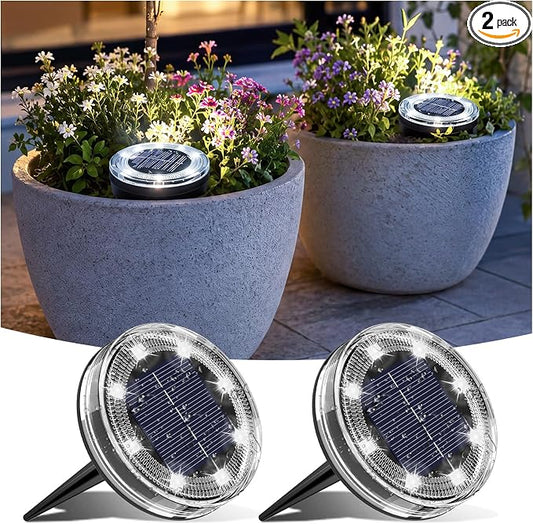 vighep 2 Pack Solar Ground Lights, 2.8 inch Flat Solar Light Outdoor Waterproof, Anti Rust, Low Profile Led Solar Powered Disc Lights Landscape Lighting for Yard,Walkway,Lawn,Path - Cool White