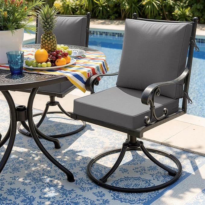 MIULEE Dark Grey Outdoor Dining Cushion 20x20 Inch Waterproof & 3 Year Color Fastness Deep Seat and Back Cushion for Patio Furniture Chair with Ties