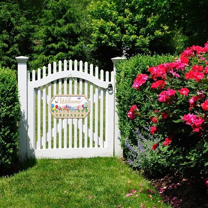 HOURIA 3D Welcome Front Door Sign (11.4”x7”),Floral Butterfly Garden Sign,Colorful Tulip Flower Wreath Sign,Spring Summer Decorations for Home Office Indoor Outdoor