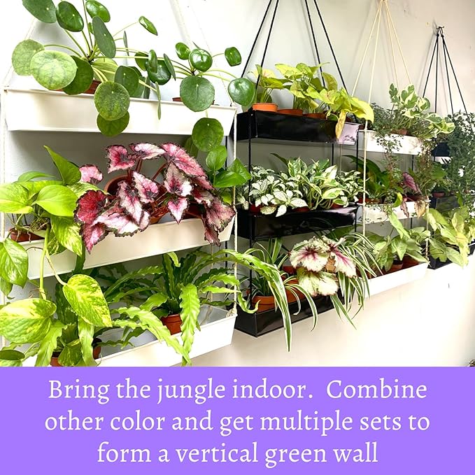 LaLaGreen Bundle - 3 Tier, 16 Inch Wall Hanging Planter + 10 Pack, 6 Inch Silver Metal Flower Pots Deck Railing Fence Balcony, Succulent Rectangle Long Large Hanging Vertical Shower Plant Garden Decor