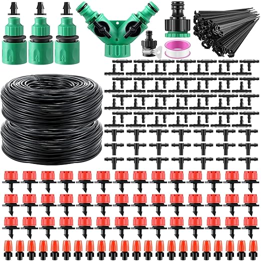 VIHOSE 328 FT Drip Irrigation System Kit 1/4" Blank Distribution Tubing Automatic Garden Watering Sprinkler System Sprinkler Kit for Garden Raised Bed Greenhouse Yard Lawn Plant Misting System