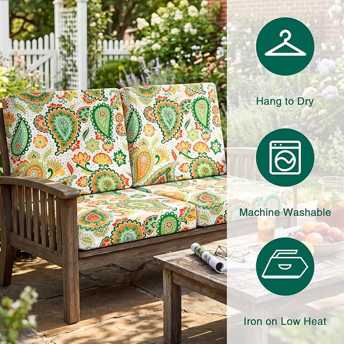 Newwiee 12 Pcs Patio Stretch Outdoor Cushion Covers Sofa Couch Cover Replacement Couch Slipcover Sofa Seat Chair Porch Patio Furniture Protector, Flexibility Washable(Colorful,Boho Paisley)