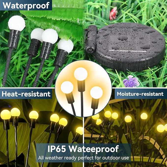 Solar Garden Lights Outdoor Waterproof, 4 Pack 32 LED Swaying Firefly Lights Outdoor Decor Light for Pathway Party Christmas Decoration, Unique Gifts for Women, Warm White