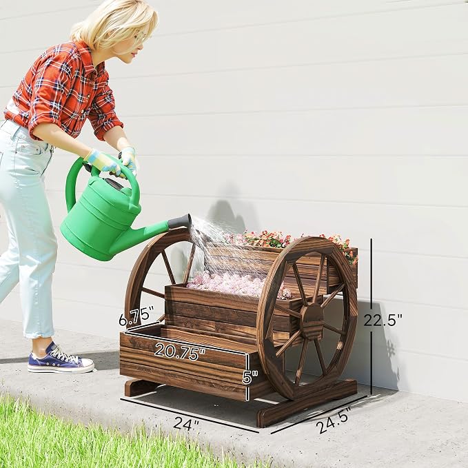Outsunny 3-Tier Raised Garden Bed, Wooden Wagon Planter Boxes with Drainage Holes, for Vegetables Flowers Herbs, 25" x 24" x 23"
