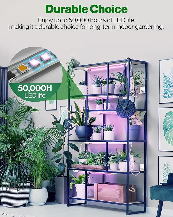 Sunco 6 Pack 2ft Grow Light LED, 20W, Full Spectrum, For Seed Starting, Seedling, Indoor Plants, Plug In Suspended Fixture, Link Up To 8, Inline Switch, ETL