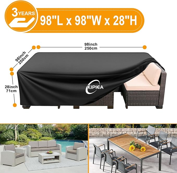 Kipiea Patio Furniture Covers Waterproof Winter, Heavy-Duty Outdoor Furniture Set Covers for Table Chairs, Anti-UV, No Tears or Fading (98" L x 98" W x 28" H)