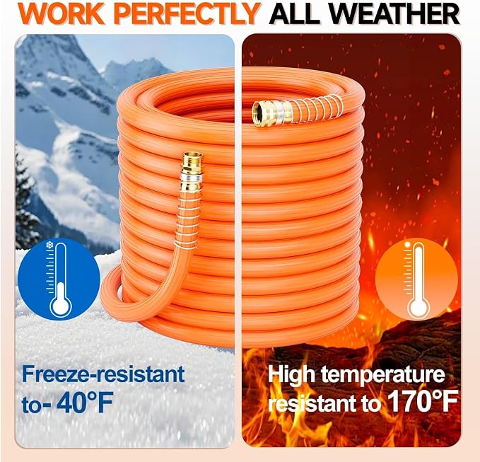 SPECILITE 3/4'' Heavy Duty Rubber Garden Hose 50FT, 1300psi Burst, 450psi Working, Hot/Cold Water Hose, -50℉ -170℉, 5 Layered Pipe, UV Resistant, 3/4" Brass Fittings for Outdoor, Agriculture