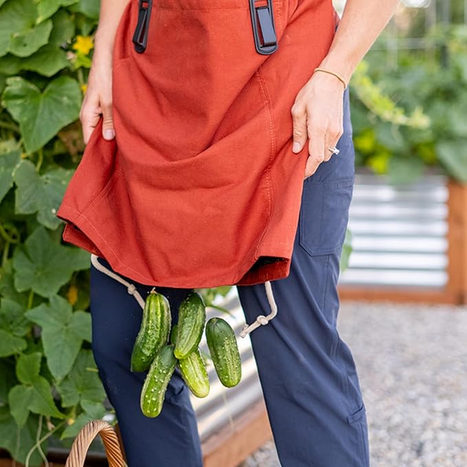 Roo Gardening Apron with Pockets for Women & Men - Canvas Garden Apron with Harvesting Pouch, Water-Resistant, Washable