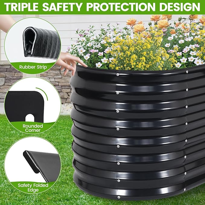 Galvanized Raised Garden Bed Outdoor 24'' Deep | Oval Metal Garden Beds with Easy Assembly & Planter Box for Planting Deep Root Vegetables Fruits Flowers, 4x2x2ft Grey 2pcs