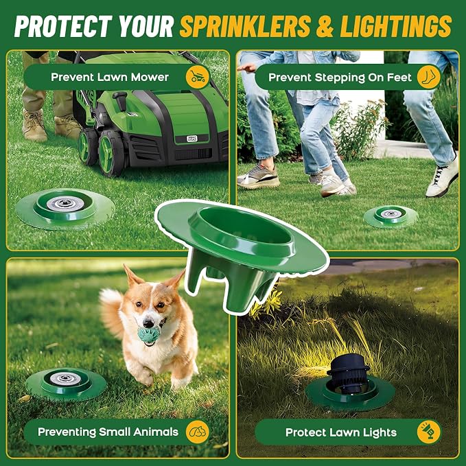 FREEKIT® 5Pack Sprinkler Head Protectors-Cuttable, Donut-Style Lawn Sprinkler Guard, ABS Plash Guard, Prevent Damage from Mower&Trimmer. Bottom Groove Pipe&Wires can Pass Through. 4 Legs Easy Position
