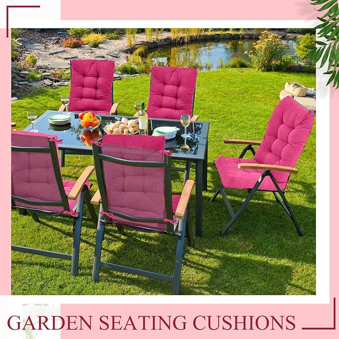 Juexica 4 Sets Outdoor Patio Chair Cushions Seat High Back Tufted Pillow Replacement Rocking Chair Cushions Pads for Patio Summer Seasonal Indoor Home Office(17 x 17 Inch,Pink)