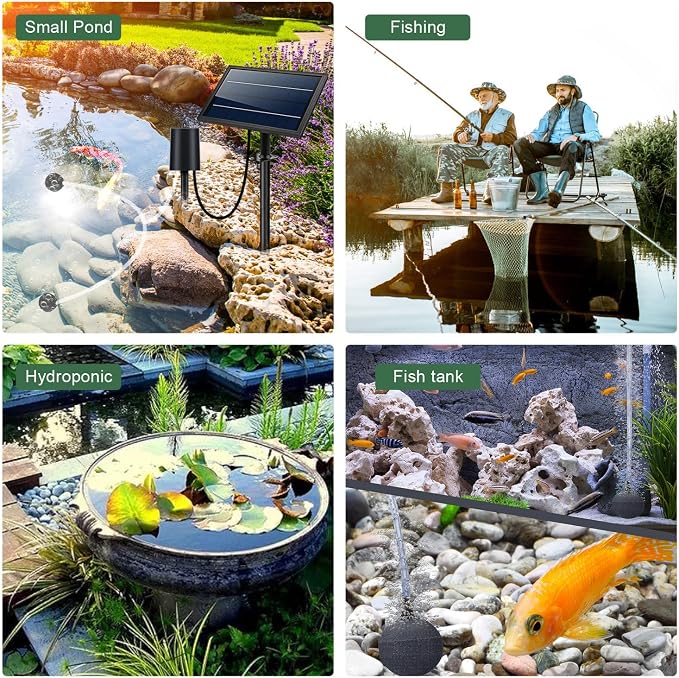 Lewisia 8W Solar Pond Aerator with Built-in 2400mAh Battery Backup, 3 Working Modes, 2 Air Stones, Solar Powered Air Pump for Pond Fish Tank Hydroponics Bubble Oxygenator