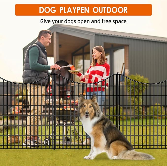 12 Panels No Dig Decorative Garden Fence, 33 in(H) X 27 ft(L) Garden Fencing Animal Barrier, Dogs Rabbits Pets Blocker, Rustproof Metal Decorative Fences for Yard, Outdoor, Patio