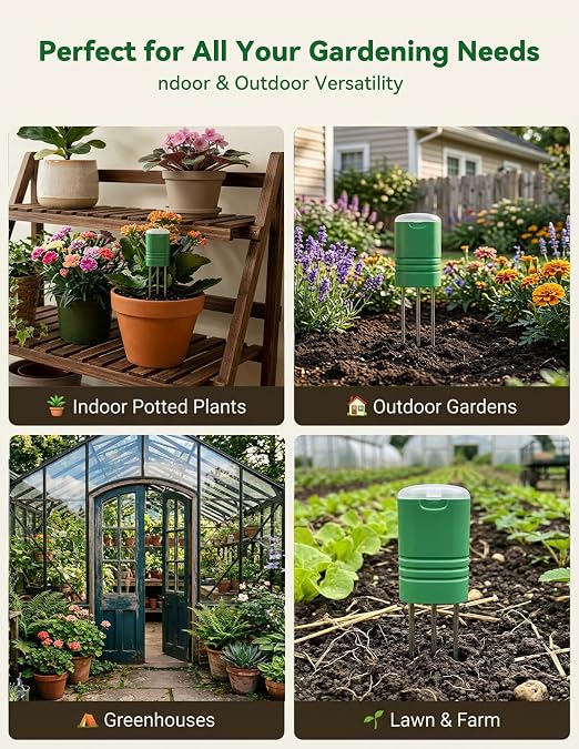 Nexuslab Wireless Soil Moisture Meter with LCD Receiver – 3‑Probe 3‑in‑1 Sensor (Moisture, Temperature, Light), 230 ft RF Range, Waterproof, Long Battery Life for Indoor/Outdoor Plants and Gardens