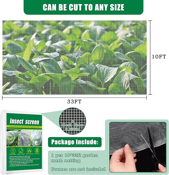 10 X 33 FT Garden Mesh Netting Pest Barrier for Raised Beds, Fruit Tree Netting for Cicadas, Bird Insect Nettings for Gardening, Blueberry Bush Strawberry Nettings Cover for Garden Protection