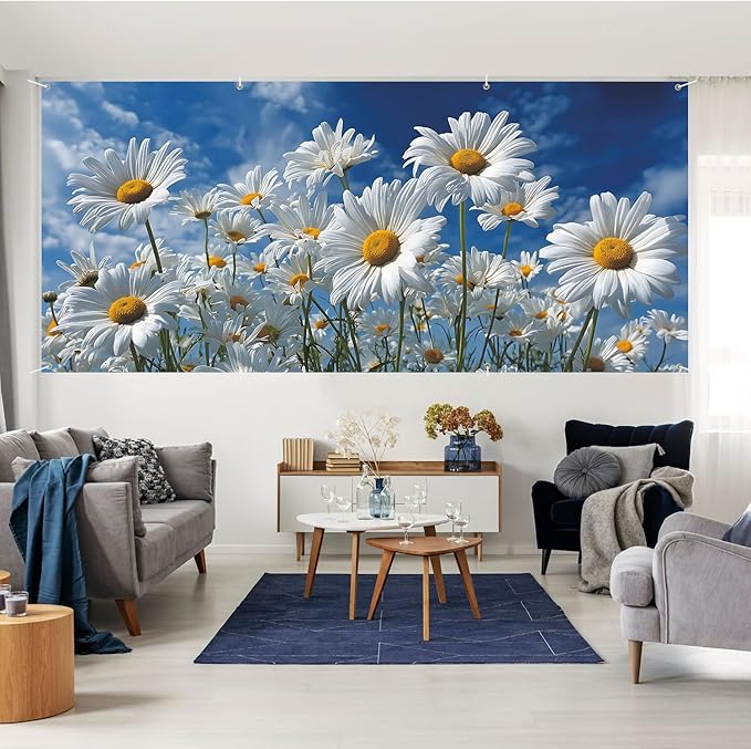 6 * 13FT Daisy Garage Door Cover Decorations Spring Flower Garage Door Banner for Outdoor Indoor Spring Party Photography Backdrop