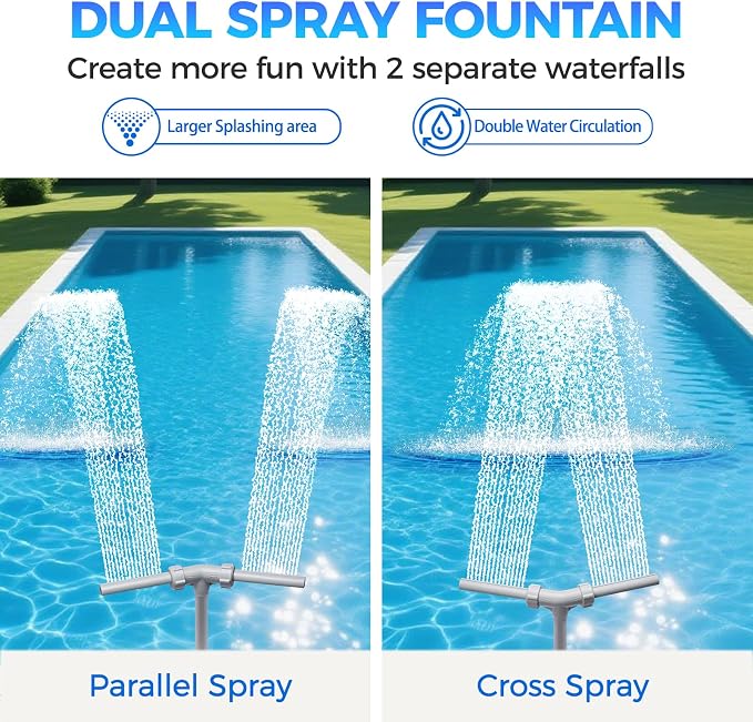 KLLEYNA Dual Spray Pool Fountains for Above-Inground Swimming-Pool - Telescopic 15-22" Pipe Height, Summer Waterfall Cooler Improve Circulation,Pool Sprinkler Decor Adjustable Pressure (Light Gray)