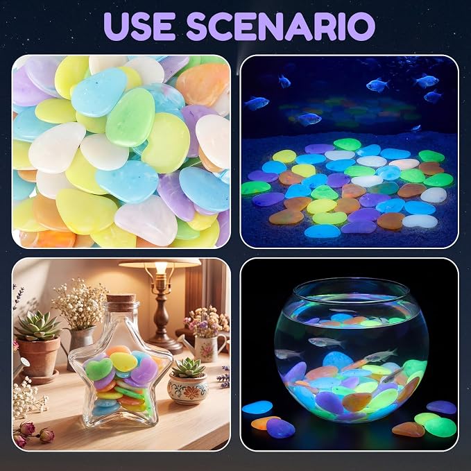 Landical 100 Pcs 1.8 Inch Large Glow in The Dark Rocks Pebbles Outdoor Fish Tank Rocks Aquarium Gravel Luminous Stones for Walkway Succulent Plant Halloween Decor (Colorful)