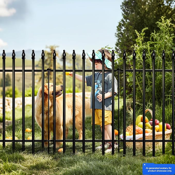 Thealyn Metal Decorative Garden Fence 42" H x 30" W (5 Panels, Total Length 12.5 feet), Metal Border Folding Fence, Landscape Fencing Dog Fence Pet Fence for Flower Bed, Yard, Animal Barrier