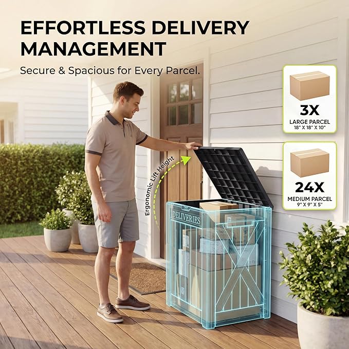 Greesum 52 Gallon Extra Large Deck Box with Lock, Heavy-Duty Resin Outdoor Storage Container, Waterproof Lockable Chest for Patio Furniture, Garden Tools, Pool Equipment, Dark Black