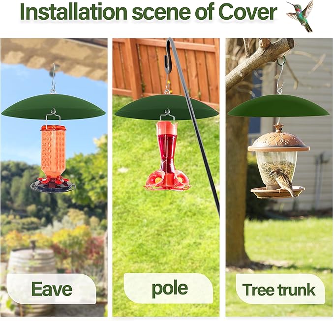 13" Bird Feeder Rain Cover,Bird Feeder Dome,Hummingbird Feeder Squirrel Guard,Proof Bird Feeders Baffle,Smart Birds Feeder's Umbrella(Green), 2Pack