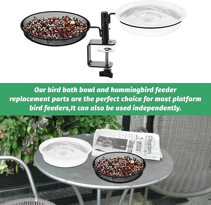 4 Pcs 7 Inch Metal Round Bird Feeder Tray and Plastic Bird Bath Bowl, Wild Birds Seed Tray Bath Water Bowl Outdoor Accessory for Humming Feeder Station (4)