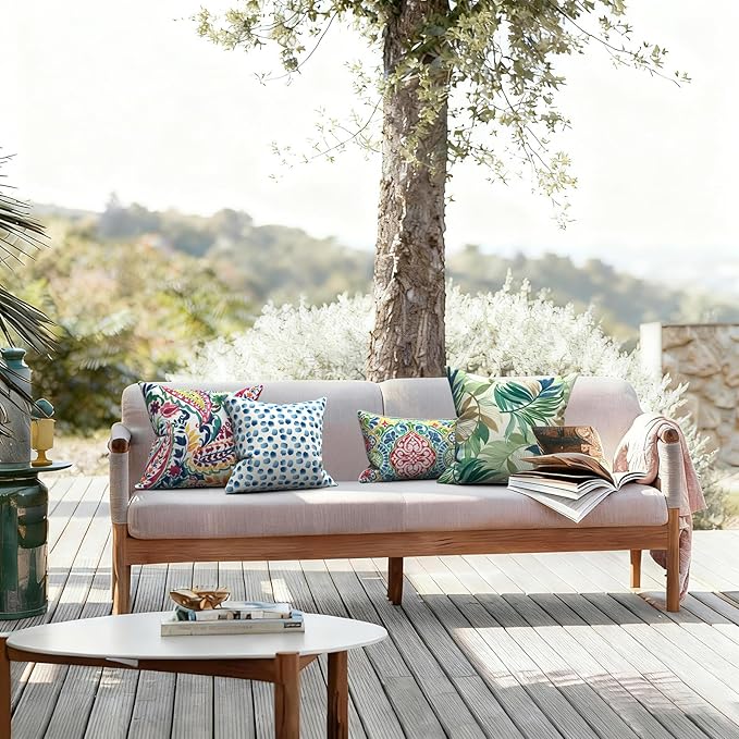 LVTXIII 2 Pack Outdoor Throw Pillow Covers for Patio Furniture, 16x16 Inch Square Pillow Case, Water-Repellent Cushion Covers for Garden, Porch, Sofa, Brush Blue