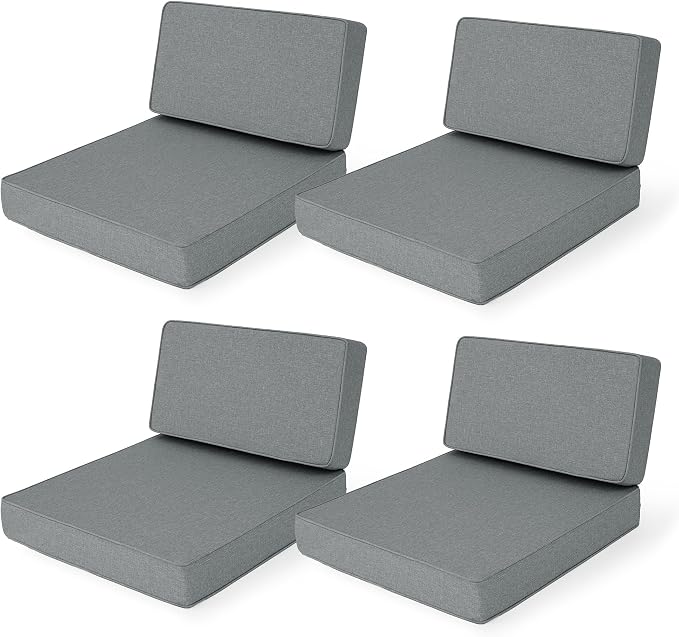Outdoor Furniture Cushions 25.6x25.6 Inch, Deep Seat Patio Couch Cushions Replacement for Sectional Conversation Set Sofa Loveseat, Water Resistant, Removable Cover, Set of 4, Dark Grey