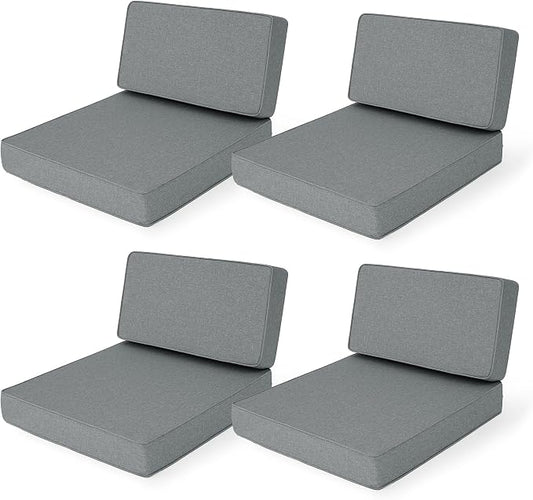 Outdoor Furniture Cushions 25.6x25.6 Inch, Deep Seat Patio Couch Cushions Replacement for Sectional Conversation Set Sofa Loveseat, Water Resistant, Removable Cover, Set of 4, Dark Grey