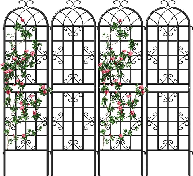 4 Pack Garden Trellis for Climbing Plants Outdoor, 87"H x 20"W Rust-Resistant Metal Plant Support for Rose, Vine, Cucumber & Clematis, Decorative Scrollwork Trellis for Yard, Lawn or Wall Decor