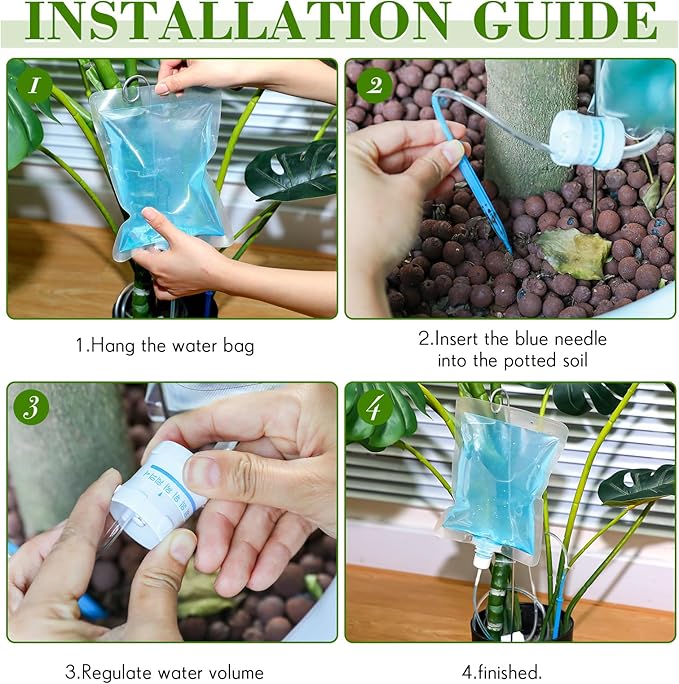 Norme 6 Pcs Plant Drip Irrigation Set 500 ml Drip Water Bag Plant Waterer with Support Rod Stakes Self Watering Spikes Automatic Watering System for Potted Indoor Outdoor