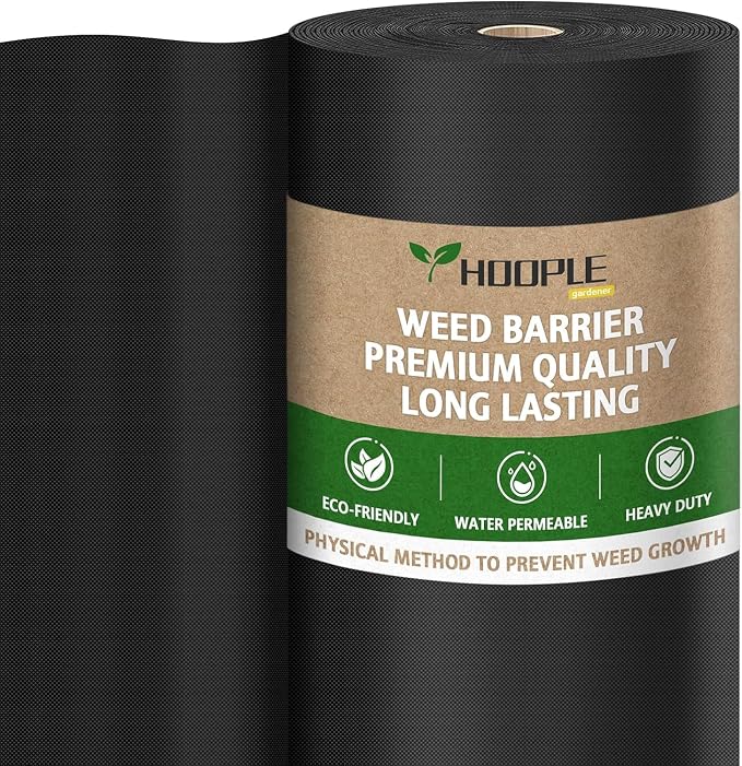 HOOPLE 3 ft x 180 ft Landscape Fabric Weed Barrier, Heavy Duty Ground Cover Roll, Water Permeable Non-Woven Geotextile for Garden Beds, Gravel, Mulch & Driveway Base