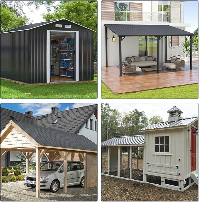 GarveeLife 20Pcs Metal Roofing Panels for Carport, Heavy Duty Metal Carport Kits, Galvanized Steel Corrugated Panels, for Patio Outdoor Garden, 42.52 in x 16.77 in