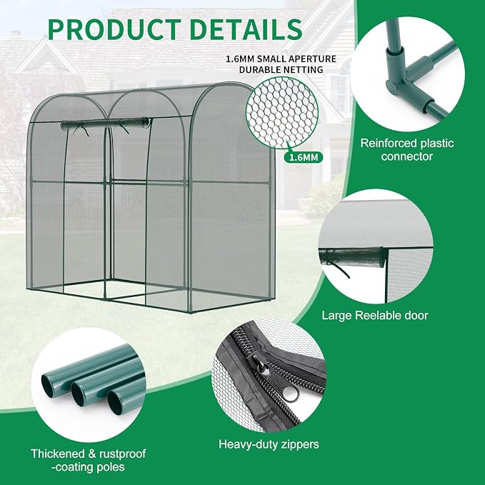 SUNYRISY Garden Plant Netting Crop Cage for Garden Raised Bed, 6.5 x 3.3 x 6 Ft Plant Cover Cage Protectors from Animal for Outdoor Plants with Frame and Zippered Door