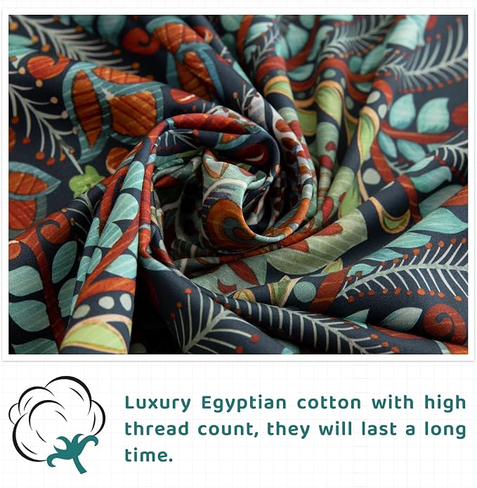 QSH Boho Sheets King Size - 100% Egyptian Cotton Bohemian Patterned Sheets Printed Bedding King Size Bed Sheets 17.5" Extra Deep Pocket 4pcs