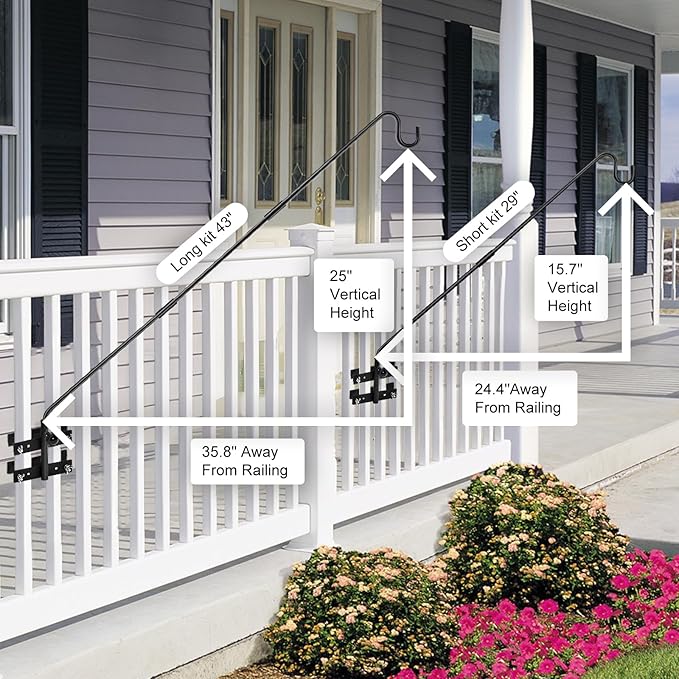 29-43" Adjustable Deck Railing Hook,Heavy Duty Rotating Plant Hanger | Double Clamps for Bird Feeders, Planters, Lanterns & Wind Chimes | Shepherd Bracket for Deck, Patio & Garden Use