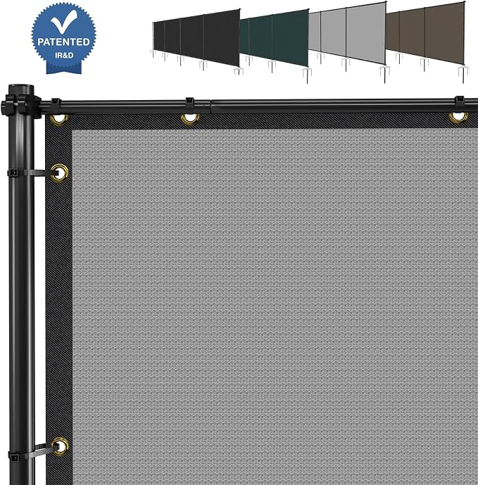 E&K 5'x10' Outdoor Privacy Screen Fence Panel Freestanding Backyard Patio Privacy Pool Fencing Temporary Garden Dog Fence with Iron Poles and Rails (Light Gray)