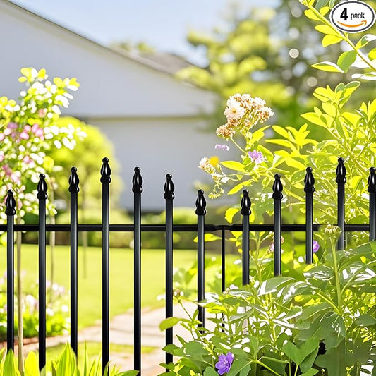 Thealyn Metal Garden Fence Panels 26" H x 24" W (5 Panels, 10 Ft Total) No Digging Decorative Garden Border Fence, Rust-Resistant Black Landscape Edging for Flower Beds, Yard, Patio