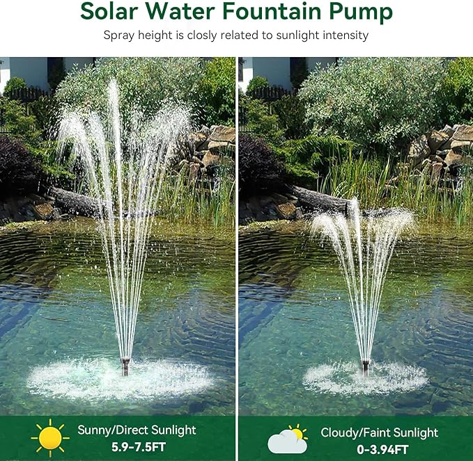 POPOSOAP Solar Water Pump Fountain,20W Solar Fountain Pump 320GPH Solar Powered Water Pump with Adjustable Flow, PVC Tubing and 16.4ft Cord Length for Ponds, Garden, Waterfall, Fish Pond