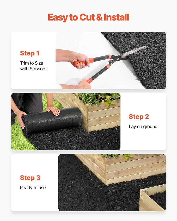 VEVOR Rubber Mulch Mat Roll, 2 Rolls 96 x 24 in Recycled Rubber Mulch Mat, 0.5 Thick Cuttable, Reduced Weed Growth, Natural-Looking Weed Barrier Mat, Permanent Walkway Pathway for Landscaping