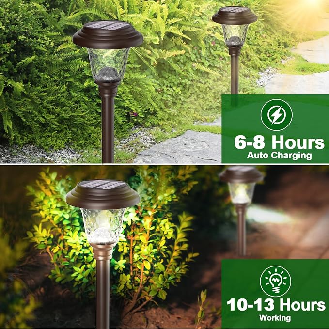 8 Panels 32in(H)×10ft(L) Decorative Garden Fence+8 Pack Solar Pathway Lights