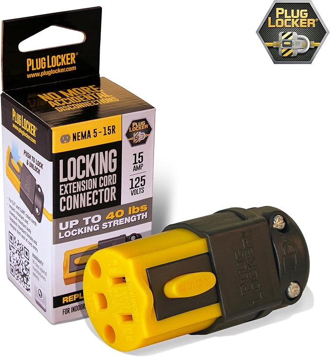 Locking Extension Cord Connector Replacement End - 15A, 125V - No More Accidental Disconnections, Indoor/Outdoor Use, Impact-Resistant (1)