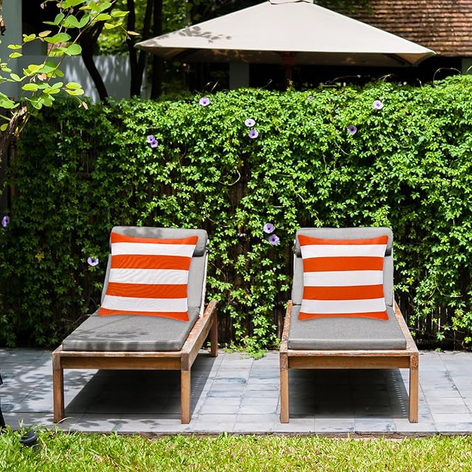 tiggell 4 Pack Waterproof Pillow Covers Outdoor Throw Pillowcases Decorative Garden Cushion Case for Home Garden Patio Couch Balcony Striped (Orange & White, 18 * 18 inch)
