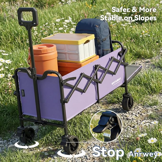 Collapsible Folding Wagon Cart, Heavy Duty Utility Wagons with Tailgate & Wheels,Portable Utility Cart for Camping,Garden,Beach,Sports Purple