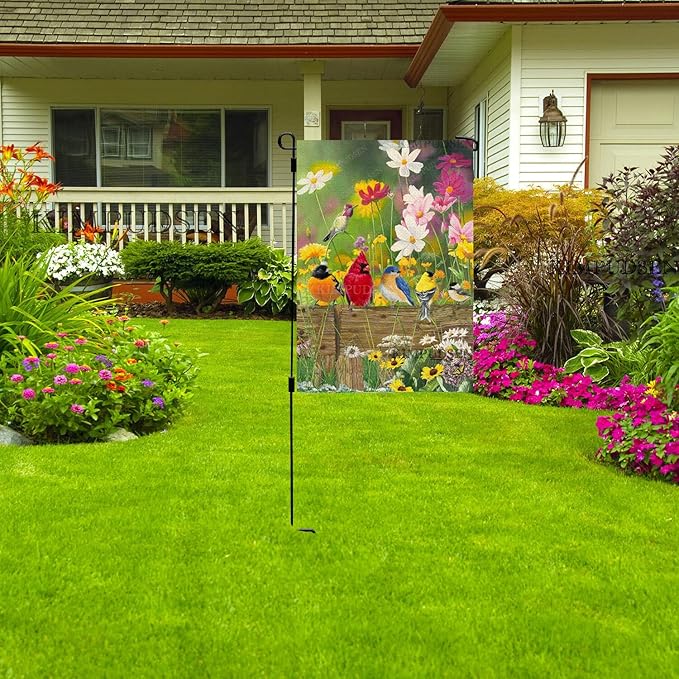 Spring Summer Hummingbird Garden Flag Double Sided 12x18 Inch, Birds Colorful Floral Small Burlap Yard House Seasonal Outside Outdoor Decoration