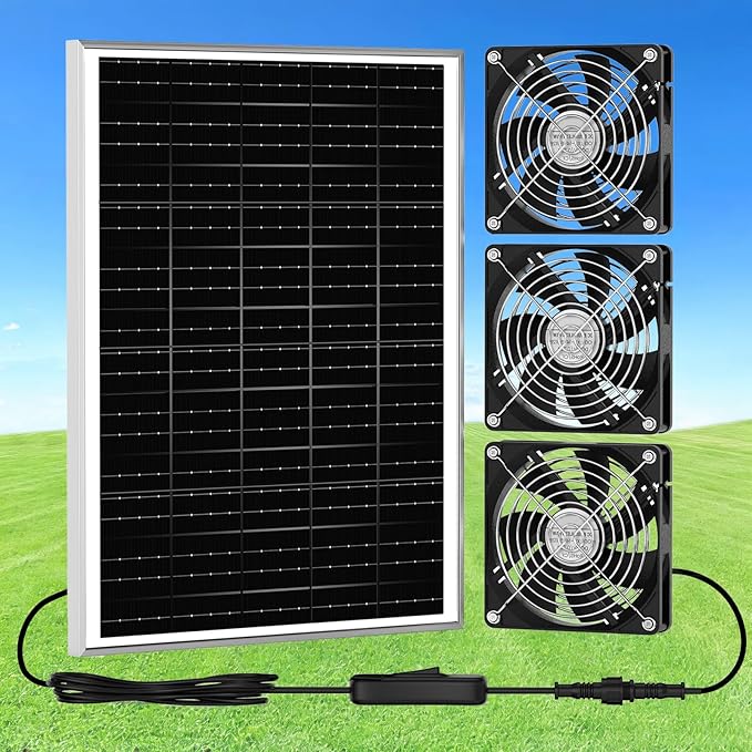5.5" Solar Chicken Coop Fan 3 Kit, 30W Solar Powered Greenhouse Fan, Solar Exhaust & Intake Fans Outdoor Waterproof, for Outside Shed Doghouse Ventilation Air Circulation Cooling