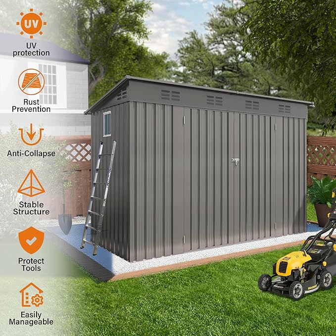 Outdoor Metal Storage Shed, Galvanized Steel Garden Shed with Sloped Roof & Vents, Waterproof Rust-Resistant Backyard Tool Shed for Patio Lawn Garden Trash Can Storage, Easy Assembly