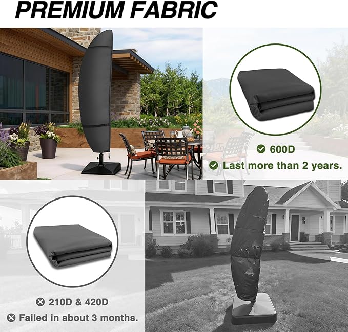 Porch Shield Patio Umbrella Cover - Outdoor Waterproof Garden Offset Banana Parasol Cover Fits Cantilever Offset Umbrella 12-14 Feet, Black